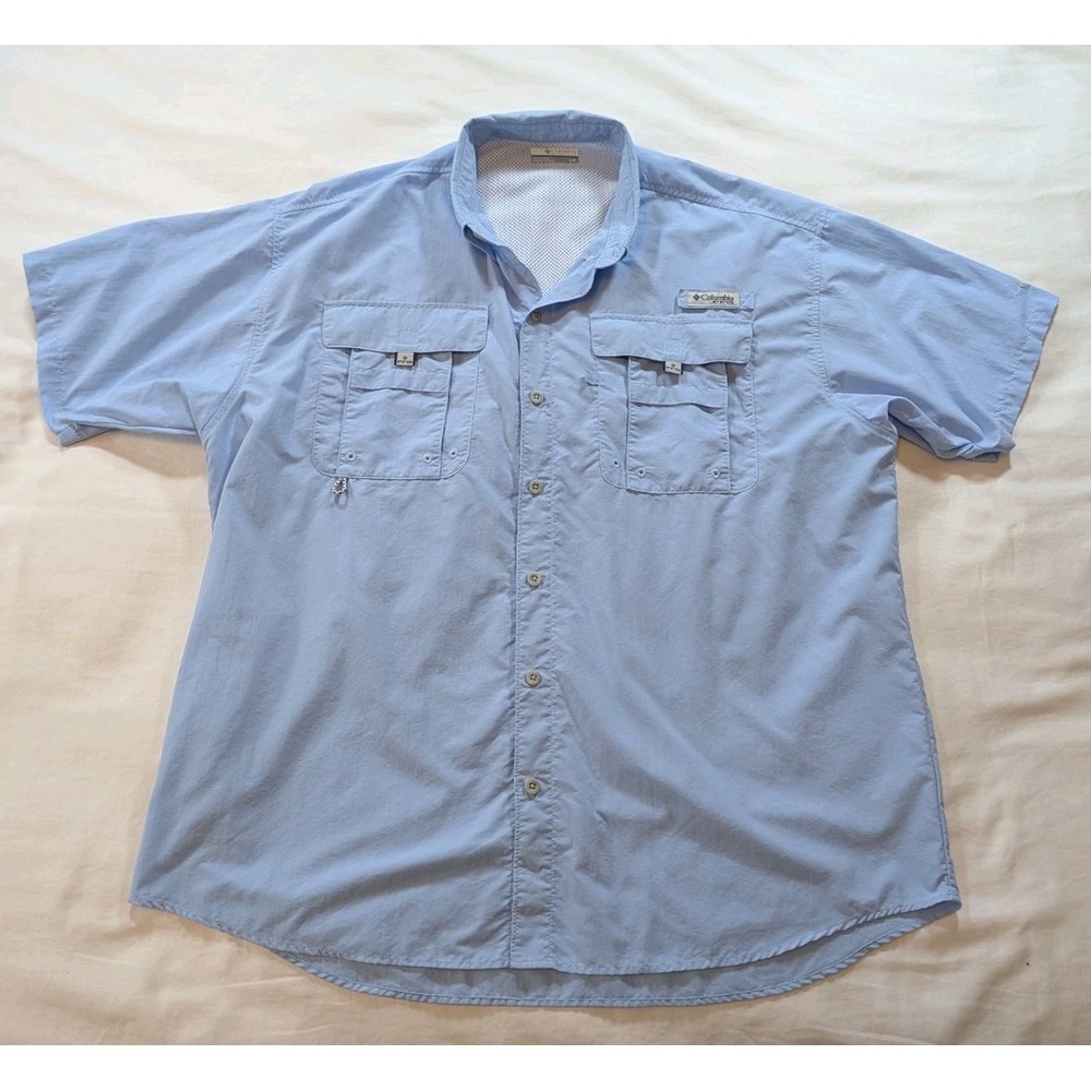 Columbia PFG Bahama II Shirt Men's L Large Blue Short Sleeve Fishing Vent FM7047